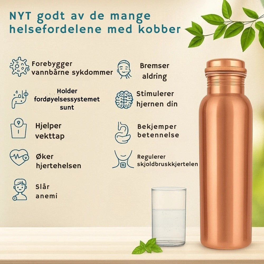 HÅNDLAGET AYURVEDISK VANNFLASKE I KOBBER
