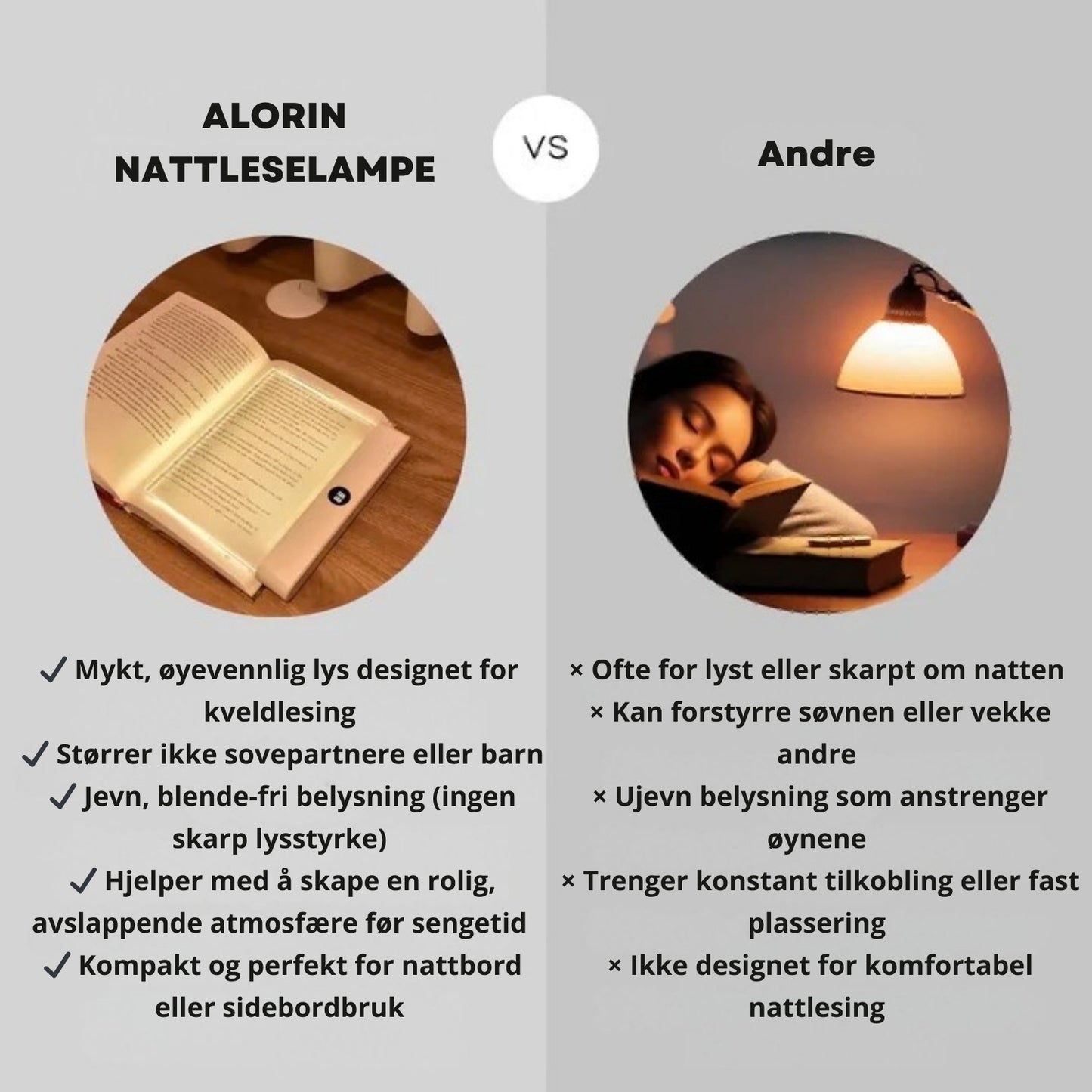 Nattleselampe med mykt, øyevennlig lys