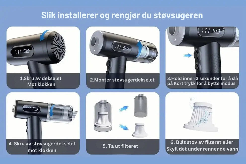 Stegvel | Bærbar 3-i-1 trykkluft, støvblåser og støvsuger